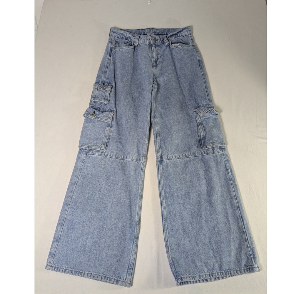 Arizona Jean Co Womens Light Wash High Rise Wide Leg Cargo Jeans Size 5